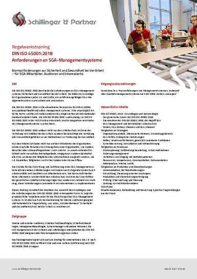 Regelwerkstraining Normentraining DIN ISO 45001:2018 SGA-Management Schillinger & Partner GmbH