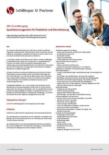 Fact Sheet Qualitätsmanagement-Grundlehrgang Nähere Informationen zum Qualitätsmanagement-Grundlehrgang