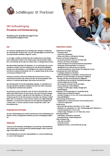 Fact Sheet QM-Aufbaulehrgang „Prozesse und Verbesserung“