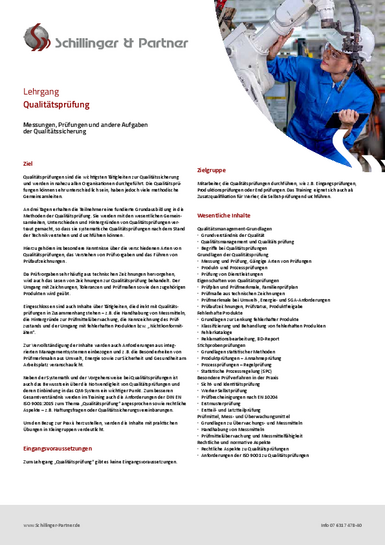 Fact Sheet Qualitätssicherung - Ausbildung Schillinger & Partner