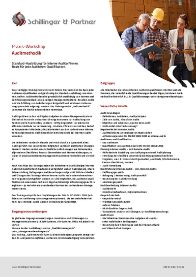Fact Sheet Interner Auditor Ausbildung Schillinger & Partner