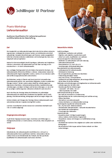 Fact Sheet zur Ausbildung zum Lieferantenauditor Nähere Informationen zur Ausbildung zum Lieferantenauditor