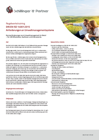 Regelwerkstraining DIN EN ISO 14001:2015 - Schulung zu Umweltmanagementsystemen - Schillinger & Partner. GmbH