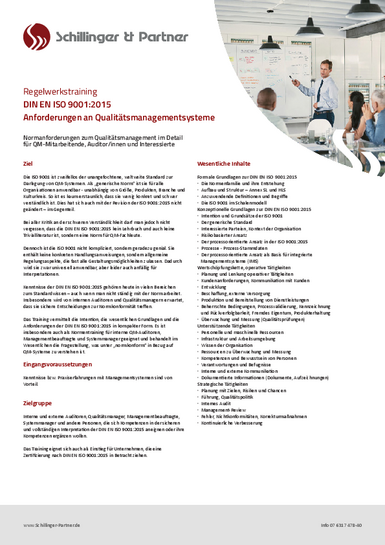 Nähere Informationen zur Qualitätsmanagement ISO 9001 Schulung